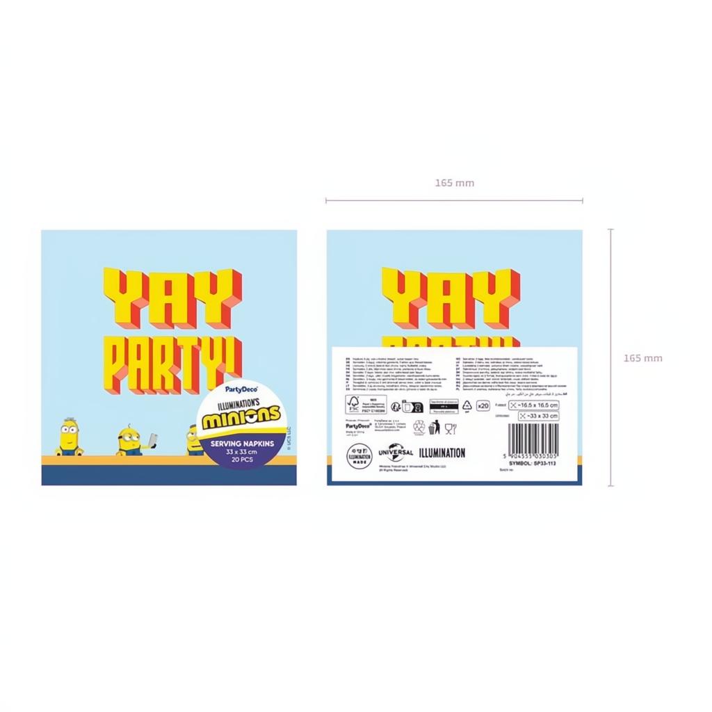 Servietten Minions, 33x33 cm PartyDeco 6 fiestastore