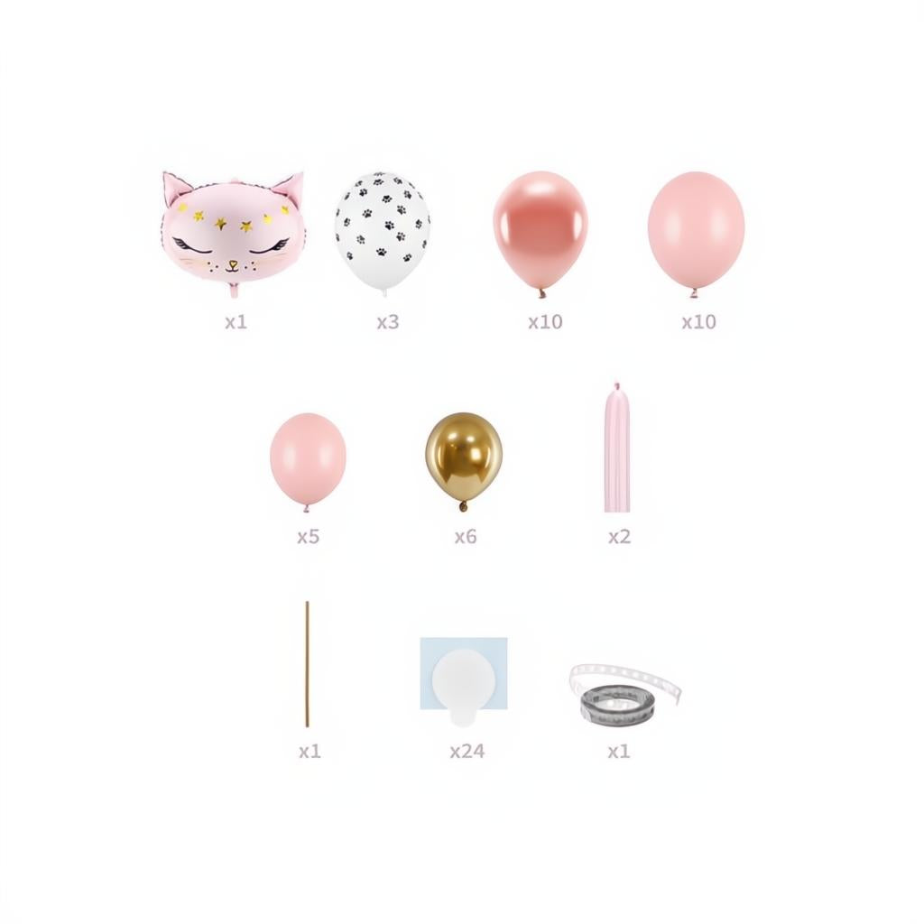 Strauss mit Luftballons - Katze, rosa, 83x140cm Ballonsträusse PartyDeco 2 fiestastore