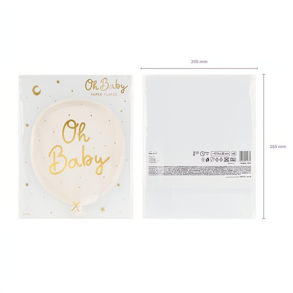 Teller Oh baby, 17.5x22 cm PartyDeco 6 fiestastore