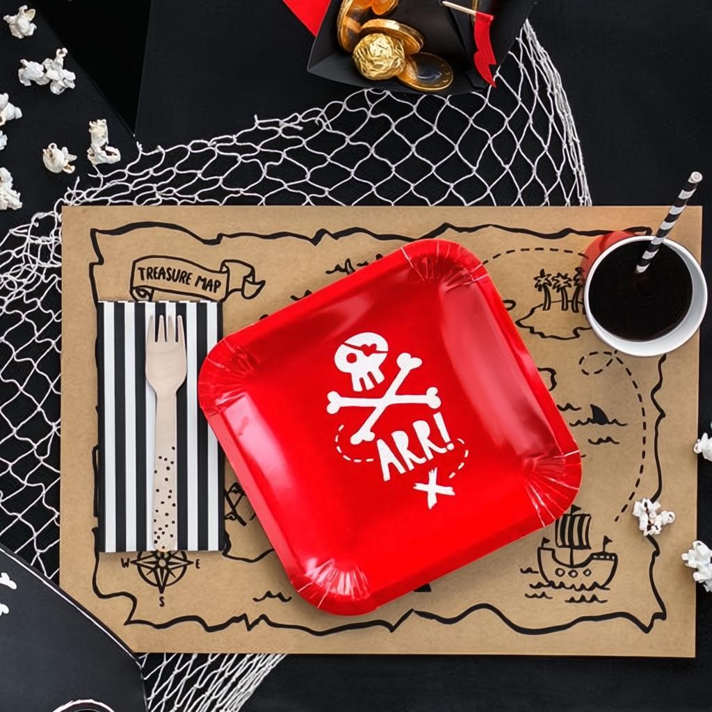 Teller Piraten, rot, 20x20cm PartyDeco 2 fiestastore