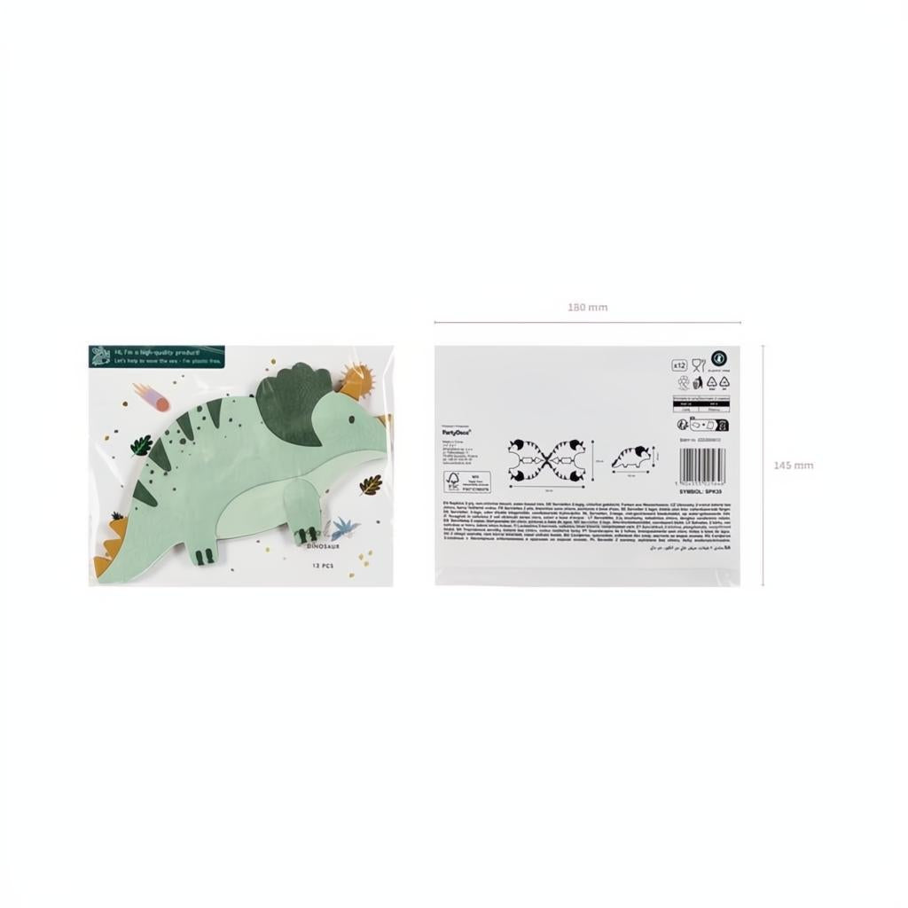 Triceratops-Servietten, 18x10 cm, Farbenmix Servietten bedruckt PartyDeco 5 fiestastore