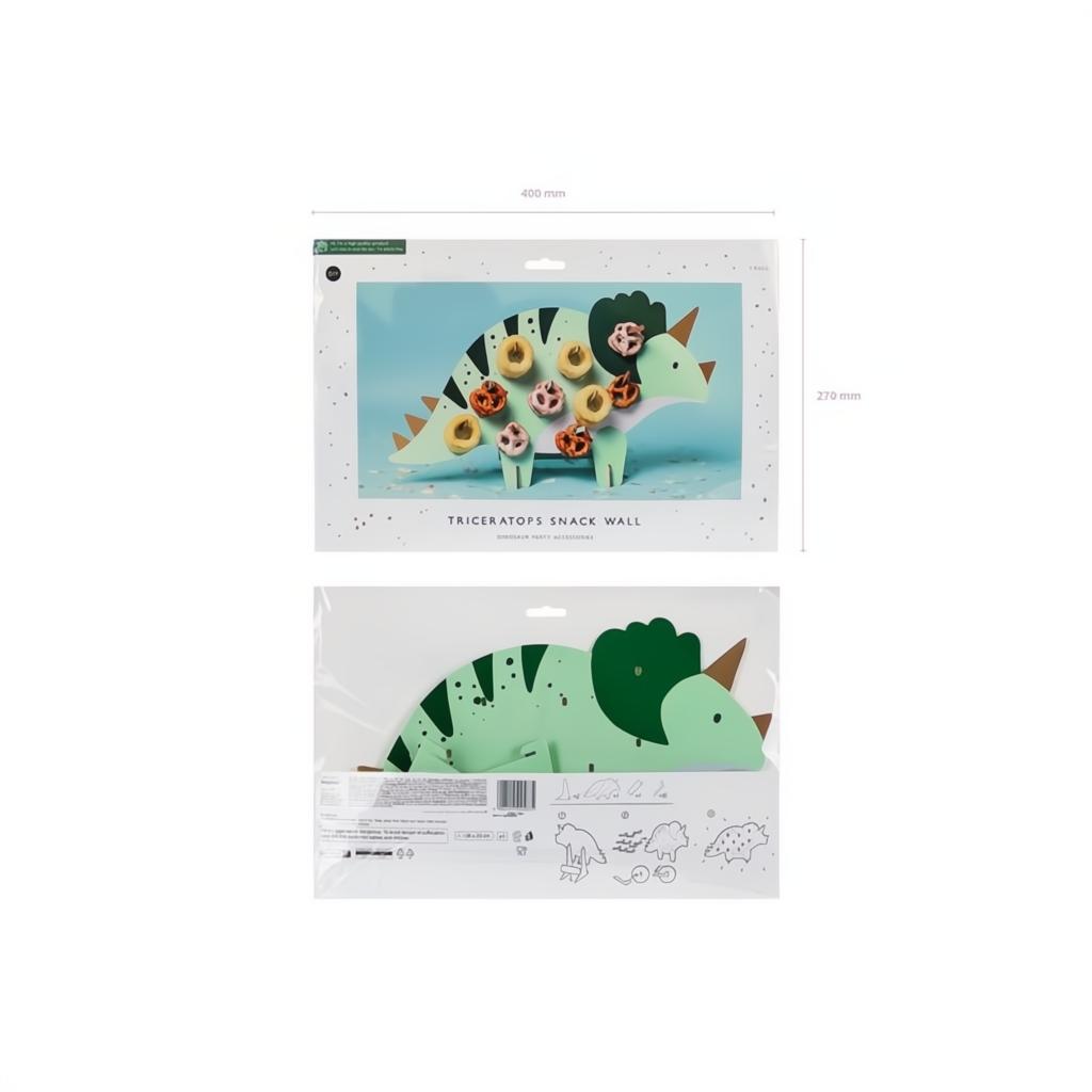 Triceratops-Snackwand, 38x23 cm, Farbenmix Stellwände für Snacks PartyDeco 3 fiestastore